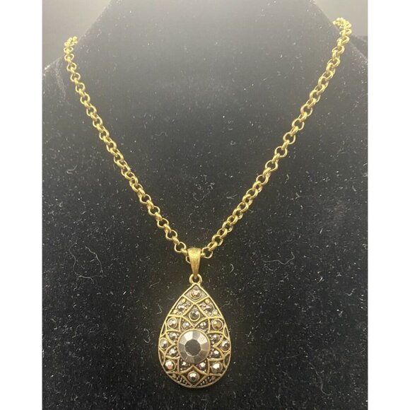 Vtg Avon Necklace Infinite Stars Tear Drop AB Rhinestone Pendant Marked GV9 Gold - Picture 1 of 8